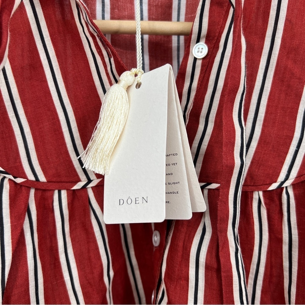 DÔEN Imani Blouse in Monaco Red Striped Blouse XS New with Tags black white bow - Picture 3 of 12